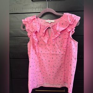 LOFT Ann Taylor Pink Floral Ruffle Top